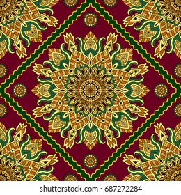 Oriental seamless pattern of mandalas for design of fabric, wallpaper, template cards,wrapping paper, carpet. Hand drawn background. Vector illustration.