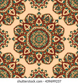 Oriental seamless pattern of mandalas. Vector ornate floral background. Template for textile, carpet, wallpaper, shawls.
