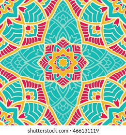 Oriental seamless pattern of mandalas. Vector colorful background. Template for textile, carpet, wallpaper, shawls.