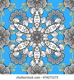 Oriental seamless pattern of mandalas. Vector blue background.