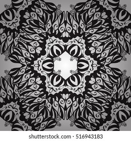 Oriental seamless pattern of mandalas. Vector black and white background.