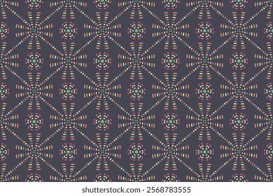 Oriental seamless pattern. Moroccan, Indian Arabic ornament with various colour Shapes. Traditional asian elements. Decorative mediterranean eastern ornaments on black background. Vector