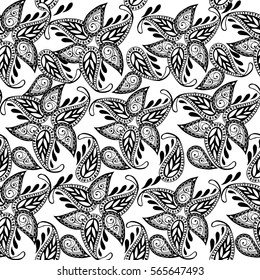 Oriental seamless pattern with paisley. Monochrome Eastern ornament paisley. Vector illustration.