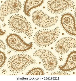 Oriental seamless pattern. Traditional beige background with hand drawn linear details. Indian ornamental texture