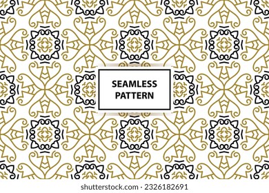 patrón oriental sin costuras. Fondo blanco, negro y dorado con adorno árabe. Patrón, fondo y fondo de pantalla para su diseño. Ornamento textil. Ilustración vectorial.