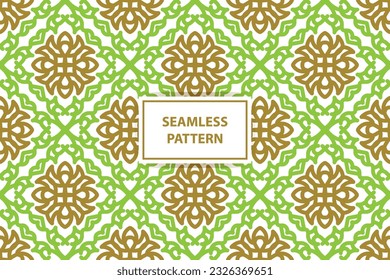 patrón oriental sin costuras. Fondo blanco, verde y dorado con adorno árabe. Patrón, fondo y fondo de pantalla para su diseño. Ornamento textil. Ilustración vectorial.