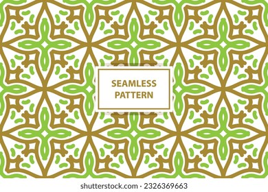oriental seamless pattern. White, green and gold background with Arabic ornament. Pattern, background and wallpaper for your design. Textile ornament. Vector illustration.