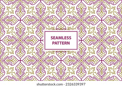 patrón oriental sin costuras. Color blanco, violeta y dorado con adorno árabe. Patrón, fondo y fondo de pantalla para su diseño. Ornamento textil. Ilustración vectorial.