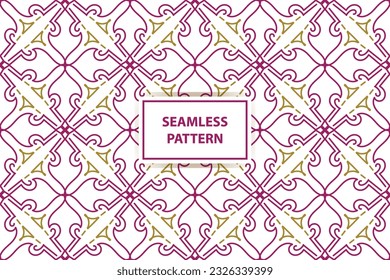 Nahtloses orientalisches Muster. Weißer, violetter und goldener Hintergrund mit arabischen Verzierungen. Muster, Hintergrund und Bildschirmhintergrund für Ihr Design. Textilverzierungen. Vektorgrafik.