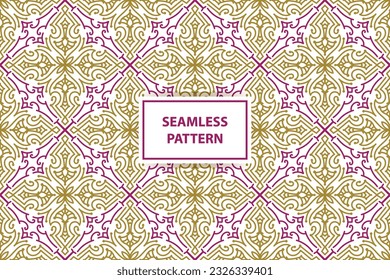 oriental seamless pattern. White, purple and gold background with Arabic ornament. Pattern, background and wallpaper for your design. Textile ornament. Vector illustration.