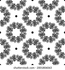 Oriental seamless vector background. Black and white floral element.