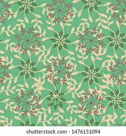 Oriental seamless vector background. Bright patern on a green background for cloths and tiles. Abstract ornament.