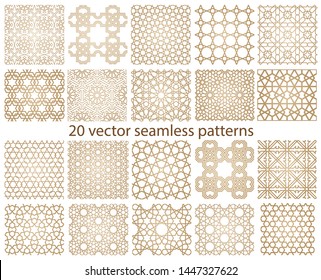 Oriental seamless vector patterns set. Arabic geometric ornament for background