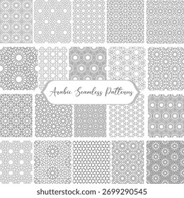 Conjunto de padrões orientais de vetor sem emenda. Ornamento geométrico árabe para fundo