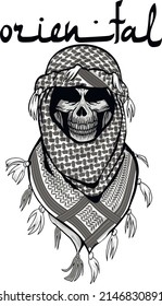 Oriental skull in a headscarf, grunge vintage design t shirts