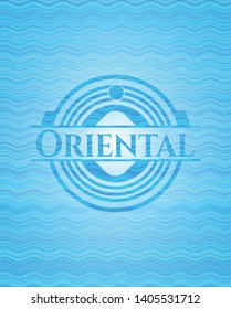 Oriental sky blue water badge background. Vector Illustration. Detailed.