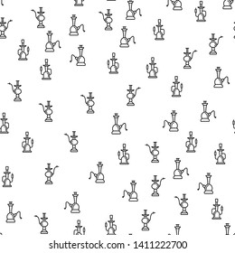 Oriental Smoking Hookah Seamless Pattern Vector. Orient Nargile, Hubbly Bubbly, Shisha Hookah With Pipe Monochrome Texture Icons. Tradition Relax Aroma Smoker Gentle Tobacco Template Flat Illustration