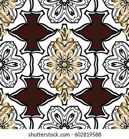 Oriental style arabesques. Blue background with white elements. White pattern. Seamless white textured curls.
