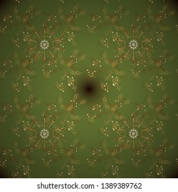 Oriental style arabesques. Brown and green colors with gold elements. Vector golden pattern. Seamless golden textured curls. Vector illustration.