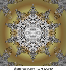 Oriental style arabesques golden pattern on a beige, white and yellow colors with golden elements. Vector golden pattern. Ornamental textured curls.