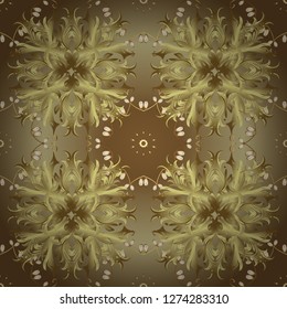 Oriental style arabesques golden pattern on a brown and neutral colors with golden elements. Seamless textured curls. Vector golden pattern.