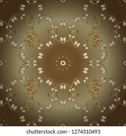 Oriental style arabesques golden pattern on a brown and beige colors with golden elements. Seamless textured curls. Vector golden pattern.