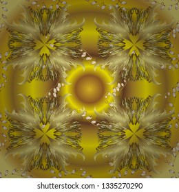Oriental style arabesques golden pattern on a yellow and neutral colors with golden elements. Seamless textured curls. Vector golden pattern.