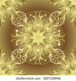 Modalidades de oro arabescos de estilo oriental en colores neutros y marrones con elementos dorados. Curls sin textura. Patrón dorado vectorial.