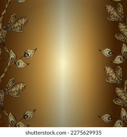 Oriental style arabesques. Golden textured curls. Pattern on beige, yellow and brown colors with golden elements. Vector golden pattern.