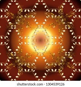 Oriental style arabesques. Red and brown colors with gold elements. Vector illustration. Vector golden pattern. Seamless golden textured curls.