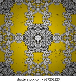 Oriental style arabesques. Vector. Brilliant lace, stylized flowers, paisley. White texture curls. Openwork delicate white pattern. Pattern on yellow background with white elements.