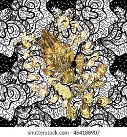Oriental style arabesques. Vector golden pattern. Vector illustration. Colors with golden elements. Seamless golden textured curls.