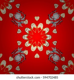 Oriental style arabesques. Vector golden pattern. Red background with golden elements. Vector illustration. Seamless golden textured curls.