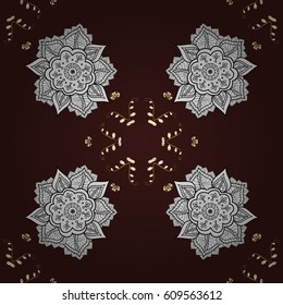 Oriental style arabesques. Vector golden pattern. Brown background with golden elements. Vector illustration. Seamless golden textured curls.
