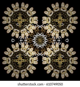Oriental style arabesques. Vector golden pattern. Black background with golden elements. Vector illustration. Golden textured curls.