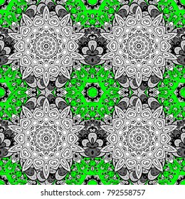 Oriental style arabesques. Vector green pattern. Green textured curls. Colors with green elements.