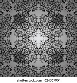 Oriental style arabesques. Vector illustration. Seamless white textured curls. Vector white pattern. Gray background with white elements.