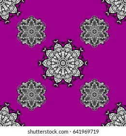 Oriental style arabesques. Vector illustration. Seamless white textured curls. Vector white pattern. Magenta background with white elements.