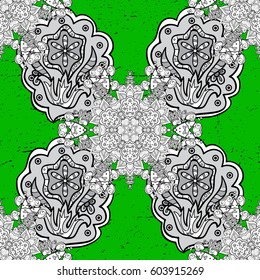 Oriental style arabesques. Vector white pattern. White textured curls. Green background with white elements.