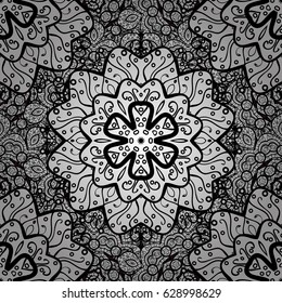 Oriental style arabesques white pattern on a brown background with white elements. Vector white pattern. Seamless textured curls.