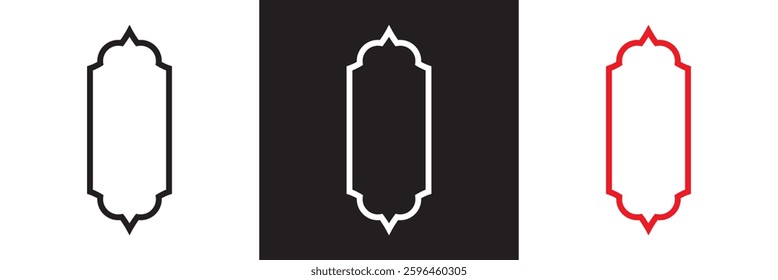 Oriental style arabic  borders and frames. Collection of linear style Islamic windows, doors in boho style. Vector illustration. isolated on white and black background. EPS 10