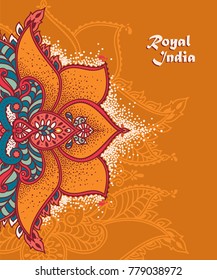 oriental style banner with stylized lotus flower, can be used as poster for travel to india or as greeting card for diwali festival, vector illustration