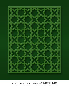 Oriental style cutout panel for laser cutting. Green color. Simple geometric ornament.