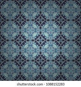 Oriental style for fabric. Vector seamless abstract ornament.Kerchief square pattern design in blue, gray and violet colors.