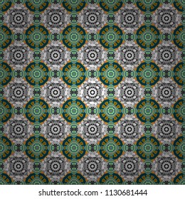 Oriental style for fabric. Vector seamless abstract ornament.Kerchief square pattern design in blue, white and gray colors.