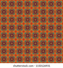 Oriental style for fabric. Vector seamless abstract ornament.Kerchief square pattern design in gray, yellow and orange colors.