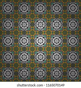 Oriental style for fabric. Vector seamless abstract ornament.Kerchief square pattern design in blue, brown and gray colors.