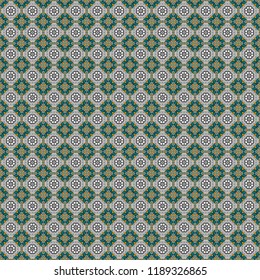 Oriental style for fabric. Vector seamless abstract ornament.Kerchief square pattern design in gray, blue and brown colors.