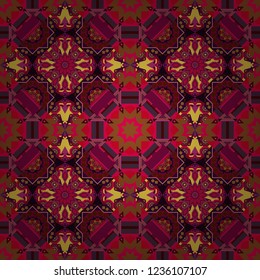 Oriental style for fabric. Vector seamless abstract ornament.Kerchief square pattern design in brown, red and purple colors.