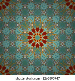 Oriental style for fabric. Vector seamless abstract ornament.Kerchief square pattern design in brown, blue and green colors.